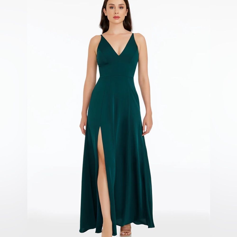 NWT Dress the Population Parker Gown in pine womens size xxs with side slit - Picture 4 of 12